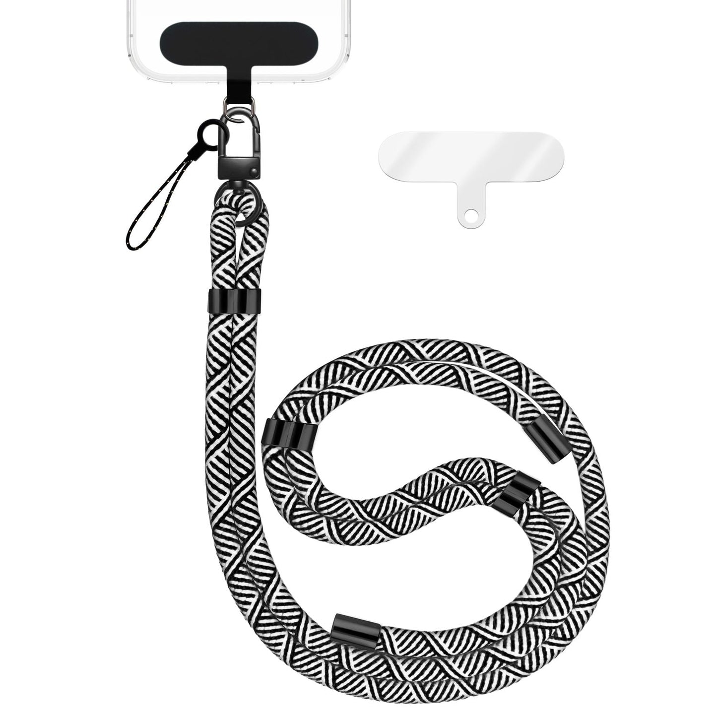 NALIA Universal Handykette für alle Smartphones – Premium Komfort-Nylon & 2 Patches – HOLDME (Geflochtenes Lanyard mit Mattschwarzem Karabiner) – Marke aus Berlin