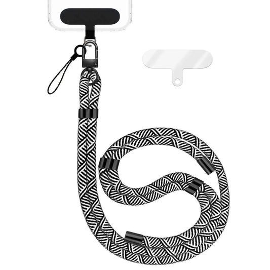 NALIA Universal Handykette für alle Smartphones – Premium Komfort-Nylon & 2 Patches – HOLDME (Geflochtenes Lanyard mit Mattschwarzem Karabiner) – Marke aus Berlin