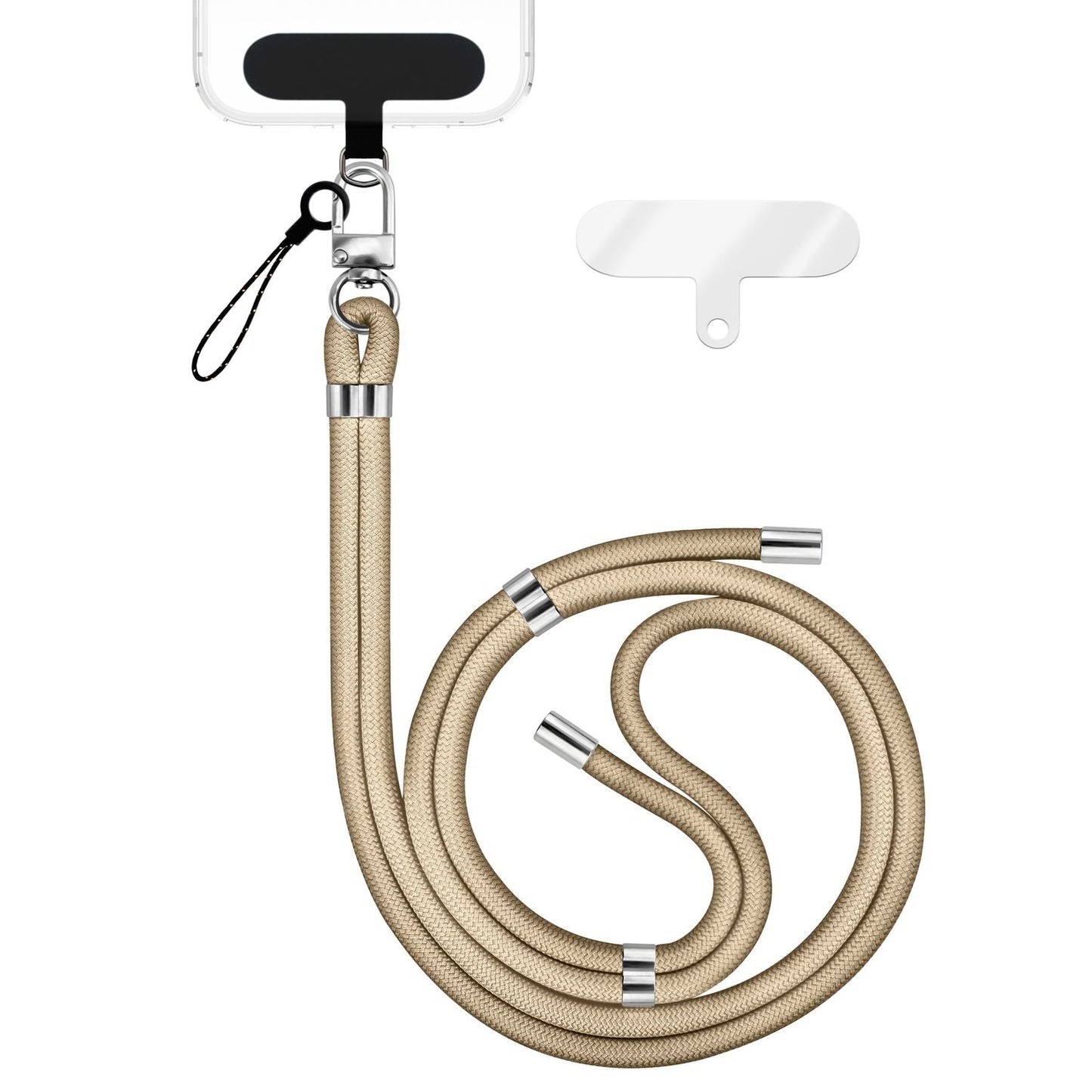 NALIA Universal Handykette für alle Smartphones – Premium Komfort-Nylon & 2 Patches – HOLDME (Geflochtenes Lanyard mit Silber-Karabiner) – Marke aus Berlin