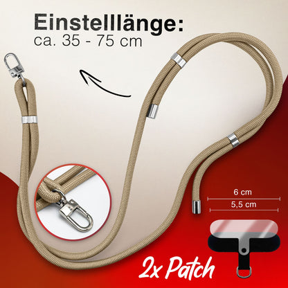 NALIA Universal Handykette für alle Smartphones – Premium Komfort-Nylon & 2 Patches – HOLDME (Geflochtenes Lanyard mit Silber-Karabiner) – Marke aus Berlin
