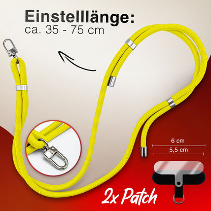 NALIA Universal Handykette für alle Smartphones – Premium Komfort-Nylon & 2 Patches – HOLDME (Geflochtenes Lanyard mit Silber-Karabiner) – Marke aus Berlin