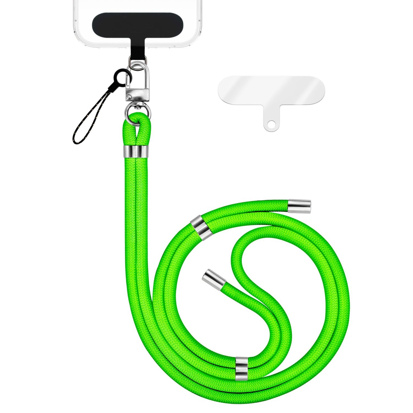 NALIA Universal Handykette für alle Smartphones – Premium Komfort-Nylon & 2 Patches – HOLDME (Geflochtenes Lanyard mit Silber-Karabiner) – Marke aus Berlin