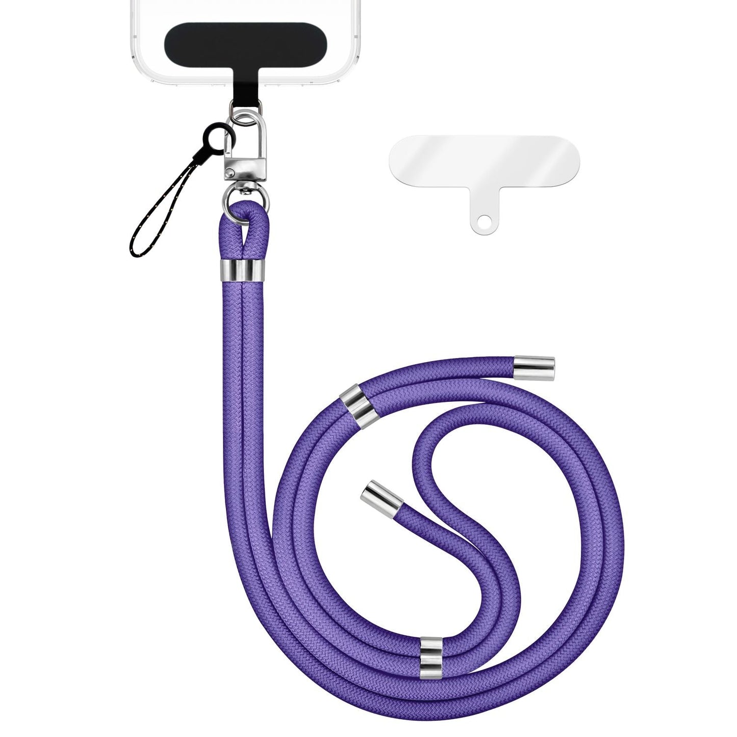 NALIA Universal Handykette für alle Smartphones – Premium Komfort-Nylon & 2 Patches – HOLDME (Geflochtenes Lanyard mit Silber-Karabiner) – Marke aus Berlin