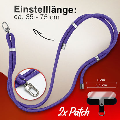 NALIA Universal Handykette für alle Smartphones – Premium Komfort-Nylon & 2 Patches – HOLDME (Geflochtenes Lanyard mit Silber-Karabiner) – Marke aus Berlin