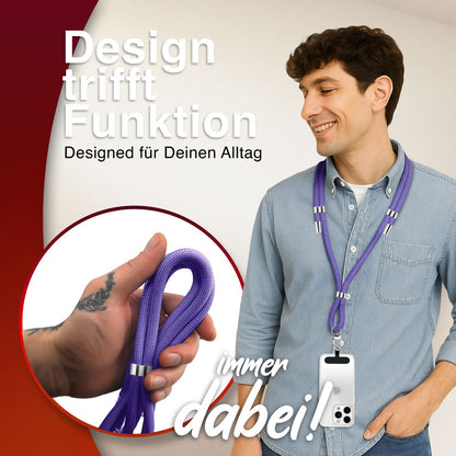 NALIA Universal Handykette für alle Smartphones – Premium Komfort-Nylon & 2 Patches – HOLDME (Geflochtenes Lanyard mit Silber-Karabiner) – Marke aus Berlin