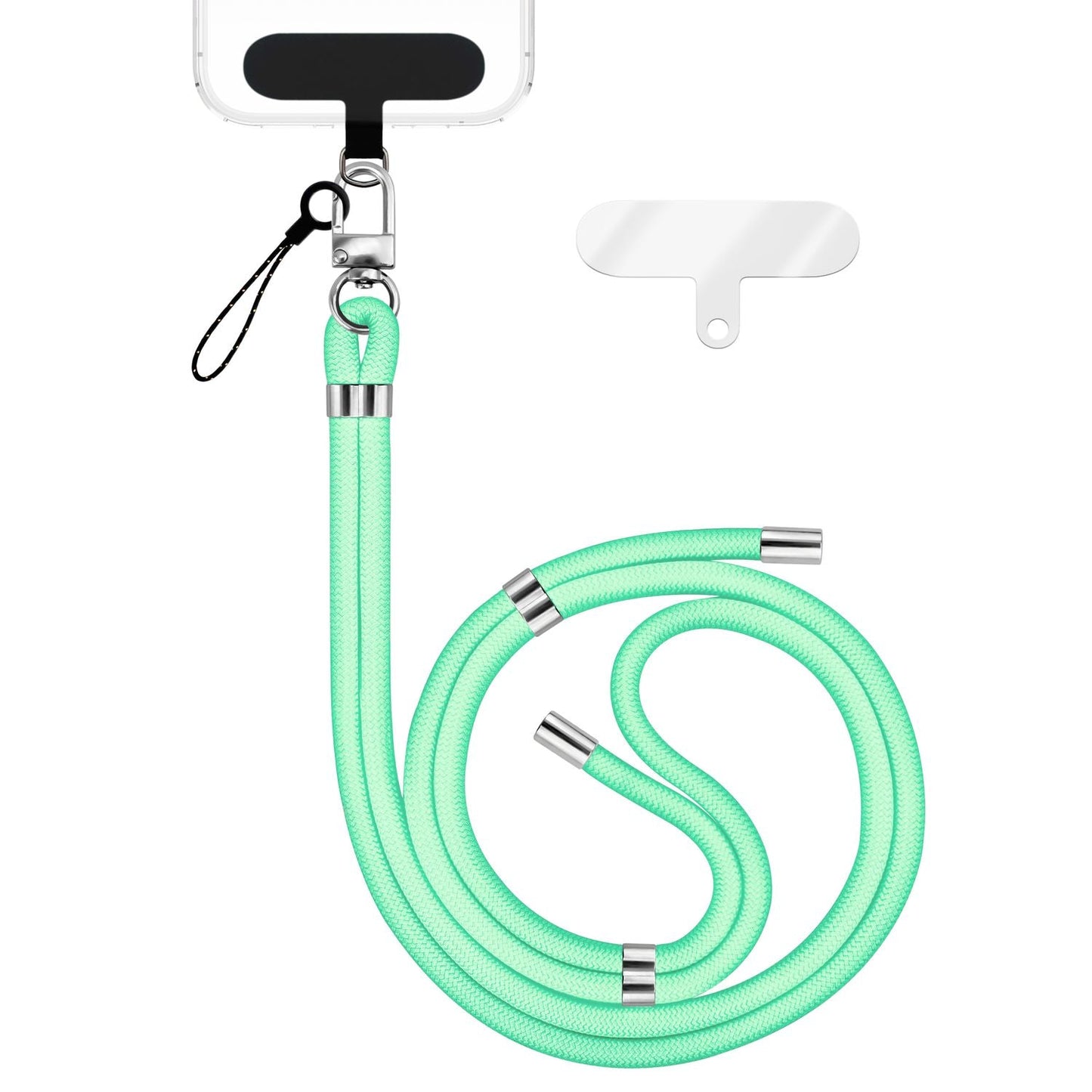 NALIA Universal Handykette für alle Smartphones – Premium Komfort-Nylon & 2 Patches – HOLDME (Geflochtenes Lanyard mit Silber-Karabiner) – Marke aus Berlin