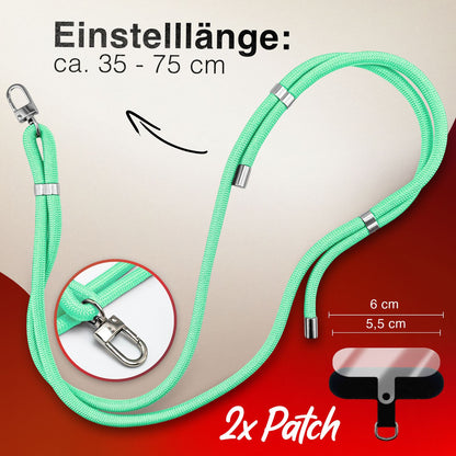 NALIA Universal Handykette für alle Smartphones – Premium Komfort-Nylon & 2 Patches – HOLDME (Geflochtenes Lanyard mit Silber-Karabiner) – Marke aus Berlin