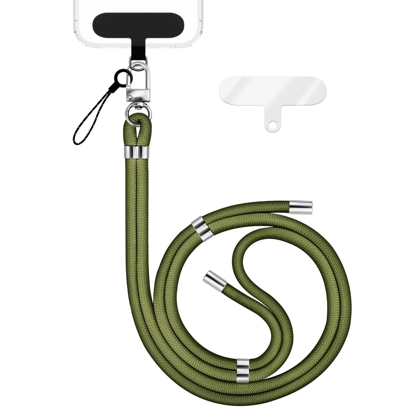 NALIA Universal Handykette für alle Smartphones – Premium Komfort-Nylon & 2 Patches – HOLDME (Geflochtenes Lanyard mit Silber-Karabiner) – Marke aus Berlin