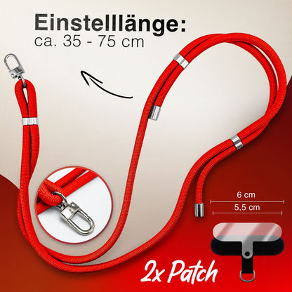 NALIA Universal Handykette für alle Smartphones – Premium Komfort-Nylon & 2 Patches – HOLDME (Geflochtenes Lanyard mit Silber-Karabiner) – Marke aus Berlin