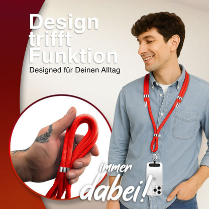 NALIA Universal Handykette für alle Smartphones – Premium Komfort-Nylon & 2 Patches – HOLDME (Geflochtenes Lanyard mit Silber-Karabiner) – Marke aus Berlin