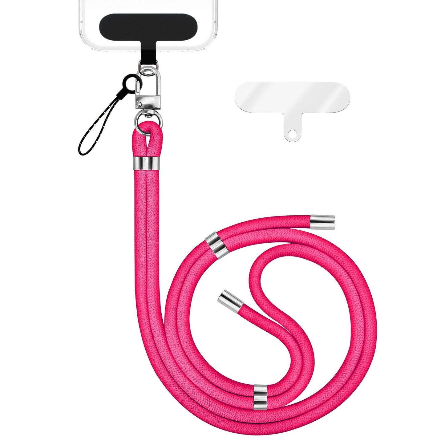 NALIA Universal Handykette für alle Smartphones – Premium Komfort-Nylon & 2 Patches – HOLDME (Geflochtenes Lanyard mit Silber-Karabiner) – Marke aus Berlin