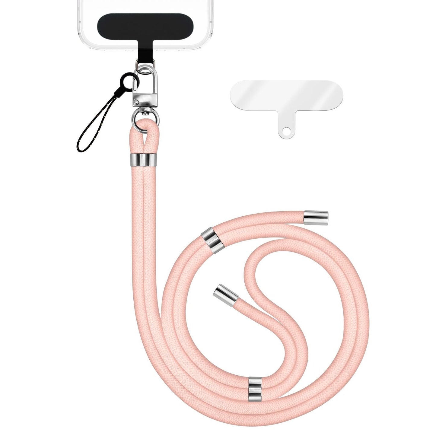 NALIA Universal Handykette für alle Smartphones – Premium Komfort-Nylon & 2 Patches – HOLDME (Geflochtenes Lanyard mit Silber-Karabiner) – Marke aus Berlin