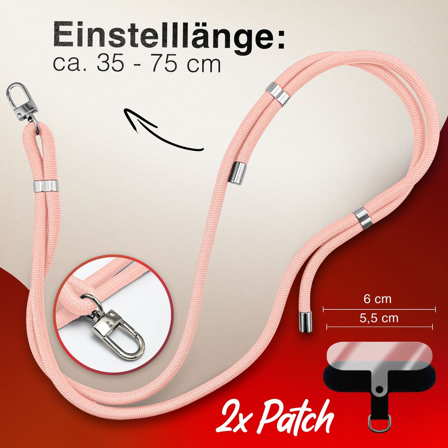 NALIA Universal Handykette für alle Smartphones – Premium Komfort-Nylon & 2 Patches – HOLDME (Geflochtenes Lanyard mit Silber-Karabiner) – Marke aus Berlin