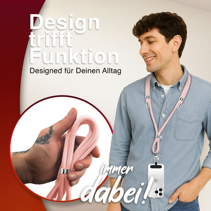 NALIA Universal Handykette für alle Smartphones – Premium Komfort-Nylon & 2 Patches – HOLDME (Geflochtenes Lanyard mit Silber-Karabiner) – Marke aus Berlin
