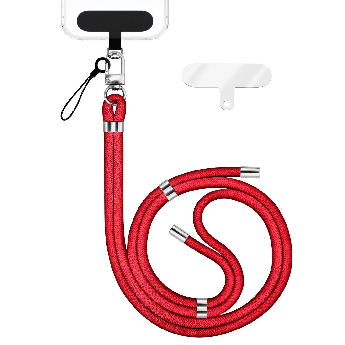 NALIA Universal Handykette für alle Smartphones – Premium Komfort-Nylon & 2 Patches – HOLDME (Geflochtenes Lanyard mit Silber-Karabiner) – Marke aus Berlin