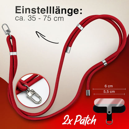 NALIA Universal Handykette für alle Smartphones – Premium Komfort-Nylon & 2 Patches – HOLDME (Geflochtenes Lanyard mit Silber-Karabiner) – Marke aus Berlin