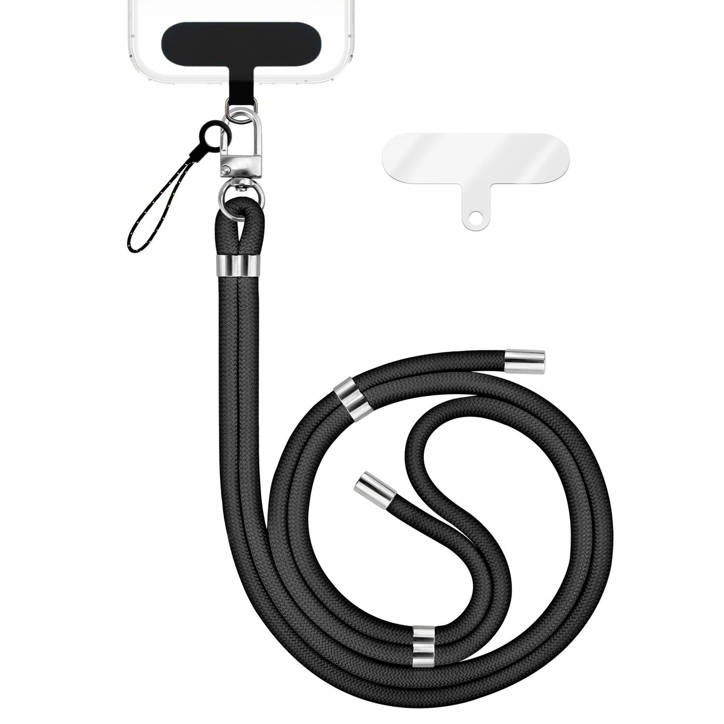 NALIA Universal Handykette für alle Smartphones – Premium Komfort-Nylon & 2 Patches – HOLDME (Geflochtenes Lanyard mit Silber-Karabiner) – Marke aus Berlin