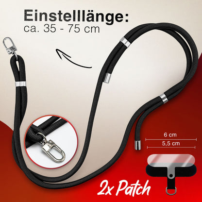 NALIA Universal Handykette für alle Smartphones – Premium Komfort-Nylon & 2 Patches – HOLDME (Geflochtenes Lanyard mit Silber-Karabiner) – Marke aus Berlin