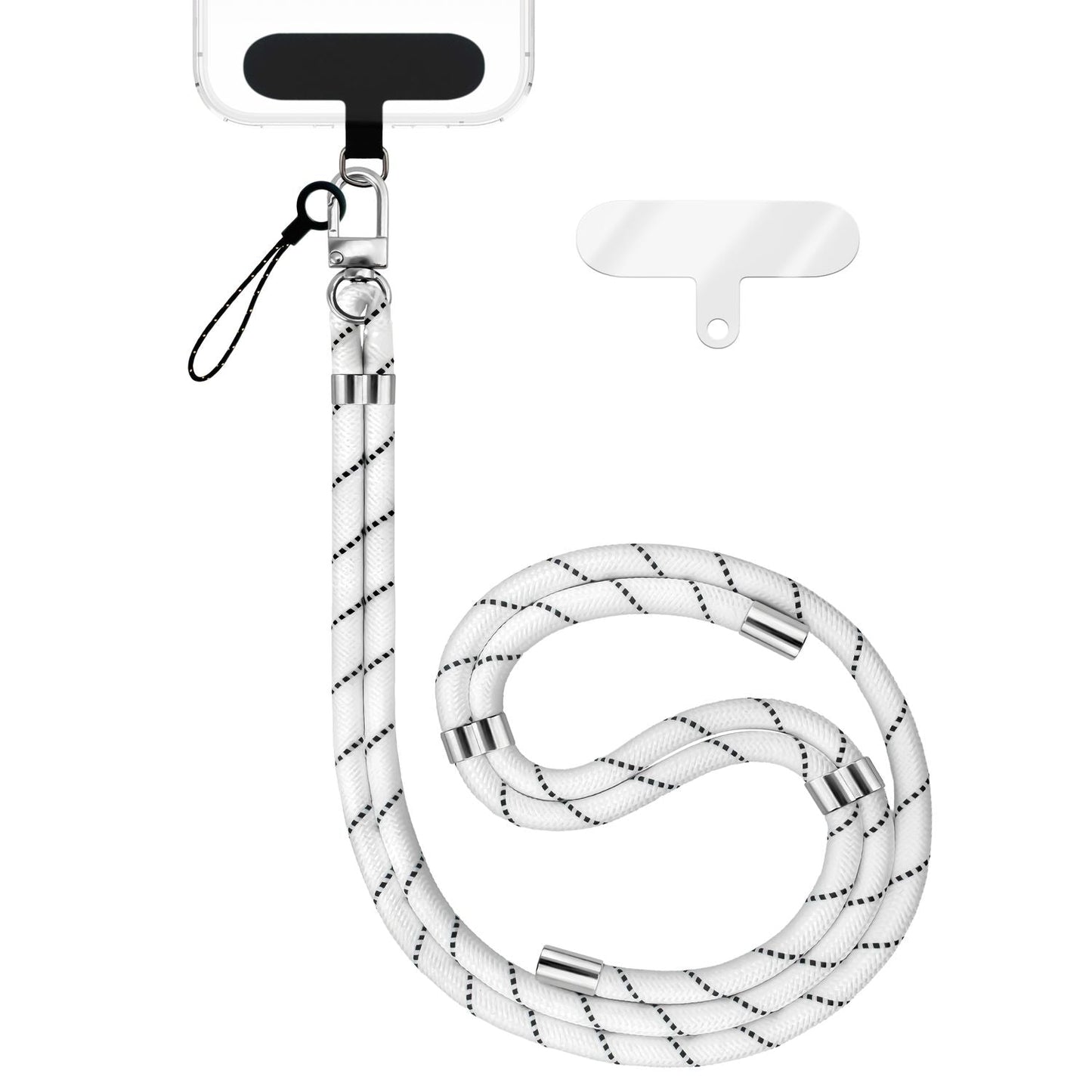 NALIA Universal Handykette für alle Smartphones – Premium Komfort-Nylon & 2 Patches – HOLDME (Geflochtenes Lanyard mit Silber-Karabiner) – Marke aus Berlin