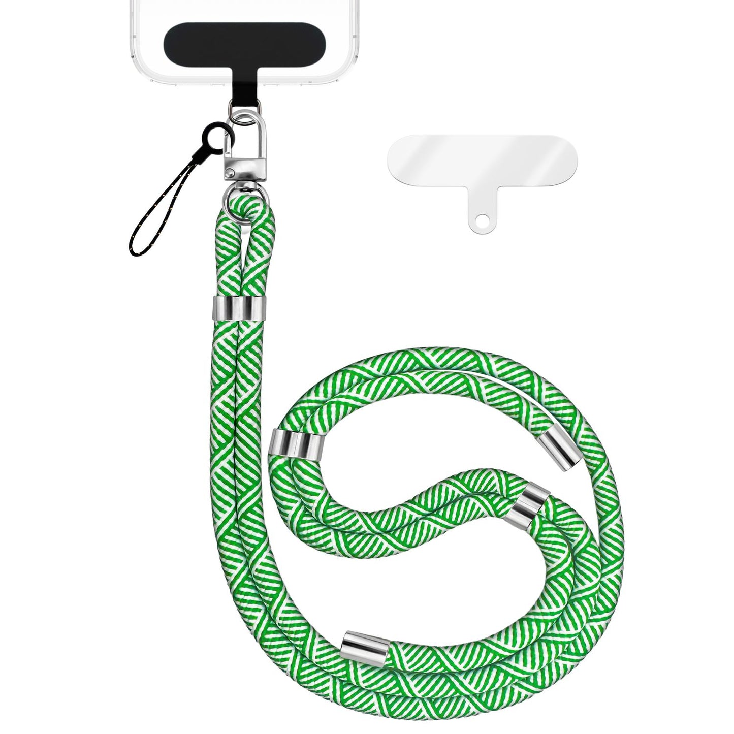 NALIA Universal Handykette für alle Smartphones – Premium Komfort-Nylon & 2 Patches – HOLDME (Geflochtenes Lanyard mit Silber-Karabiner) – Marke aus Berlin