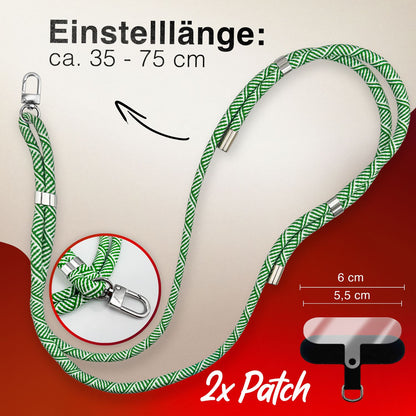 NALIA Universal Handykette für alle Smartphones – Premium Komfort-Nylon & 2 Patches – HOLDME (Geflochtenes Lanyard mit Silber-Karabiner) – Marke aus Berlin