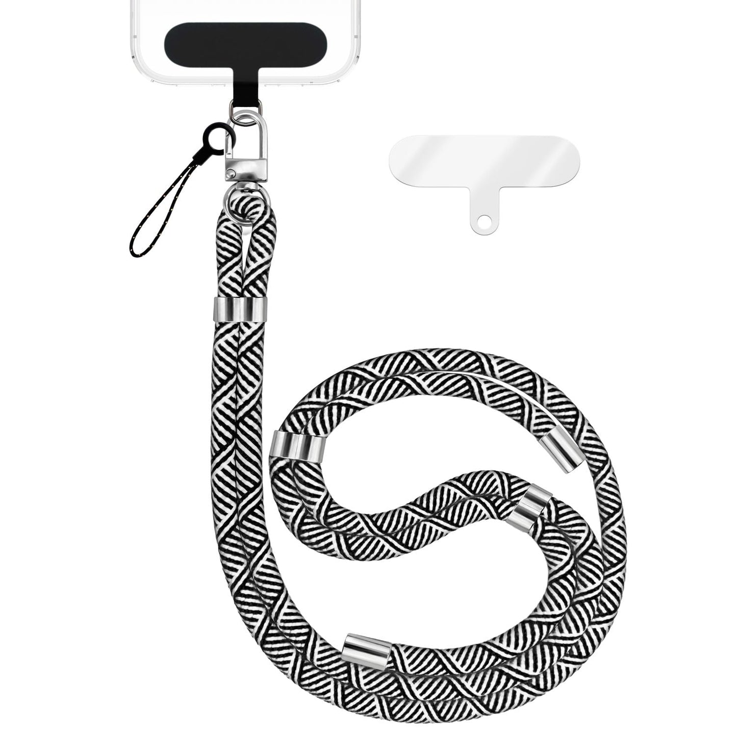NALIA Universal Handykette für alle Smartphones – Premium Komfort-Nylon & 2 Patches – HOLDME (Geflochtenes Lanyard mit Silber-Karabiner) – Marke aus Berlin