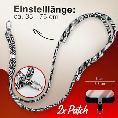 NALIA Universal Handykette für alle Smartphones – Premium Komfort-Nylon & 2 Patches – HOLDME (Geflochtenes Lanyard mit Silber-Karabiner) – Marke aus Berlin