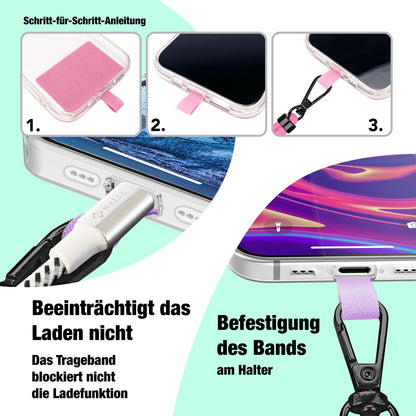 NALIA Universal Handykette für alle Smartphones – Robuste Kordel & 2 Patches – HOLDME AIR (Klassisches Lanyard mit Mattschwarzem Karabiner) – Marke aus Berlin