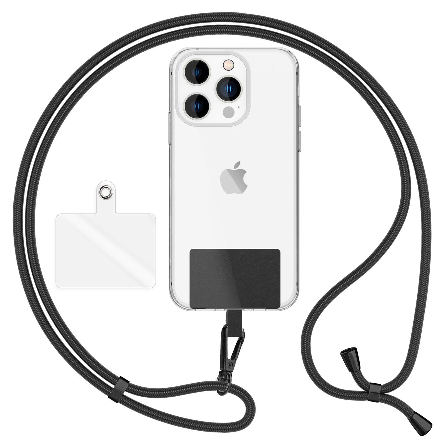 NALIA Universal Handykette für alle Smartphones – Robuste Kordel & 2 Patches – HOLDME AIR (Klassisches Lanyard mit Mattschwarzem Karabiner) – Marke aus Berlin