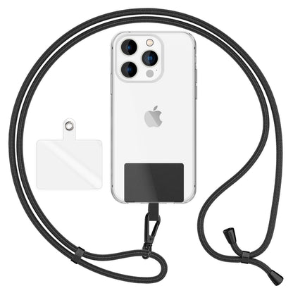NALIA Universal Handykette für alle Smartphones – Robuste Kordel & 2 Patches – HOLDME AIR (Klassisches Lanyard mit Mattschwarzem Karabiner) – Marke aus Berlin