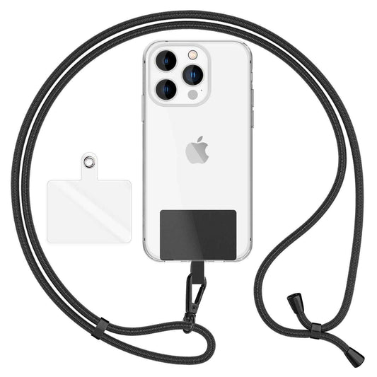 NALIA Universal Handykette für alle Smartphones – Robuste Kordel & 2 Patches – HOLDME AIR (Klassisches Lanyard mit Mattschwarzem Karabiner) – Marke aus Berlin