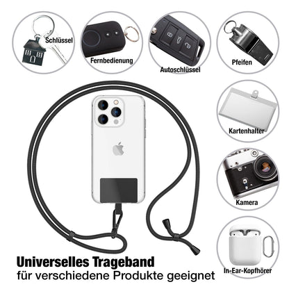 NALIA Universal Handykette für alle Smartphones – Robuste Kordel & 2 Patches – HOLDME AIR (Klassisches Lanyard mit Mattschwarzem Karabiner) – Marke aus Berlin