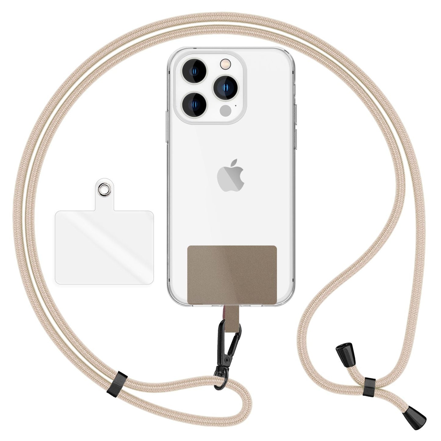 NALIA Universal Handykette für alle Smartphones – Robuste Kordel & 2 Patches – HOLDME AIR (Klassisches Lanyard mit Mattschwarzem Karabiner) – Marke aus Berlin