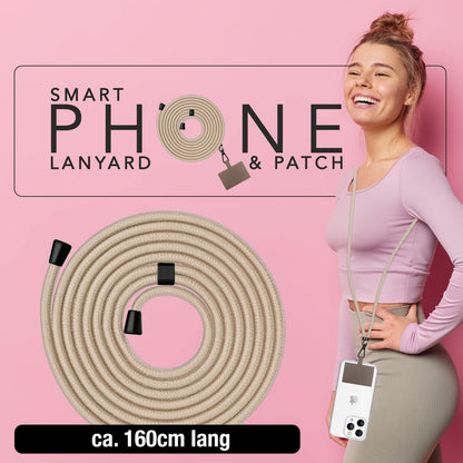 NALIA Universal Handykette für alle Smartphones – Robuste Kordel & 2 Patches – HOLDME AIR (Klassisches Lanyard mit Mattschwarzem Karabiner) – Marke aus Berlin