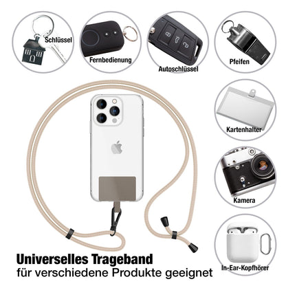 NALIA Universal Handykette für alle Smartphones – Robuste Kordel & 2 Patches – HOLDME AIR (Klassisches Lanyard mit Mattschwarzem Karabiner) – Marke aus Berlin
