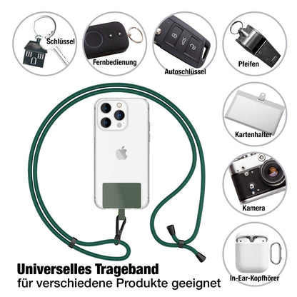 NALIA Universal Handykette für alle Smartphones – Robuste Kordel & 2 Patches – HOLDME AIR (Klassisches Lanyard mit Mattschwarzem Karabiner) – Marke aus Berlin