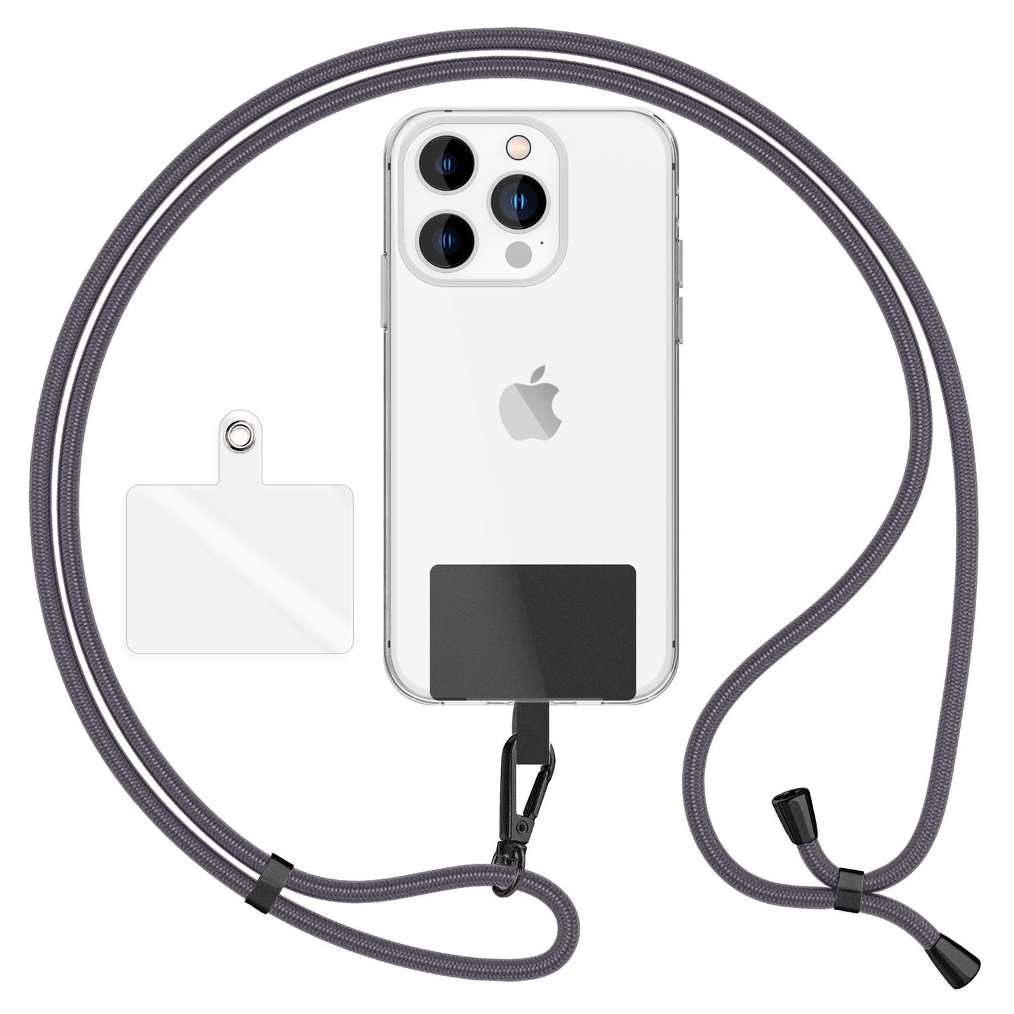 NALIA Universal Handykette für alle Smartphones – Robuste Kordel & 2 Patches – HOLDME AIR (Klassisches Lanyard mit Mattschwarzem Karabiner) – Marke aus Berlin