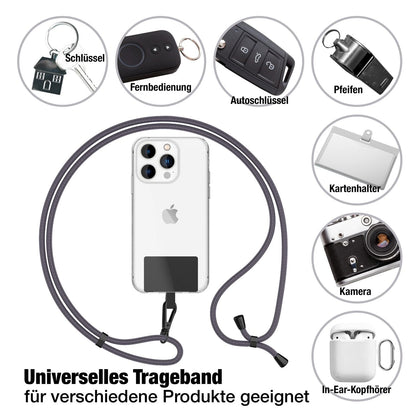 NALIA Universal Handykette für alle Smartphones – Robuste Kordel & 2 Patches – HOLDME AIR (Klassisches Lanyard mit Mattschwarzem Karabiner) – Marke aus Berlin