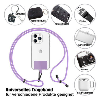 NALIA Universal Handykette für alle Smartphones – Robuste Kordel & 2 Patches – HOLDME AIR (Klassisches Lanyard mit Mattschwarzem Karabiner) – Marke aus Berlin