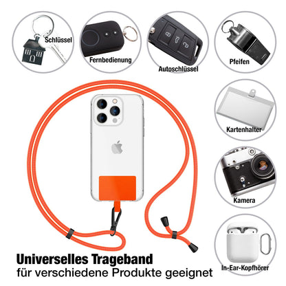NALIA Universal Handykette für alle Smartphones – Robuste Kordel & 2 Patches – HOLDME AIR (Klassisches Lanyard mit Mattschwarzem Karabiner) – Marke aus Berlin