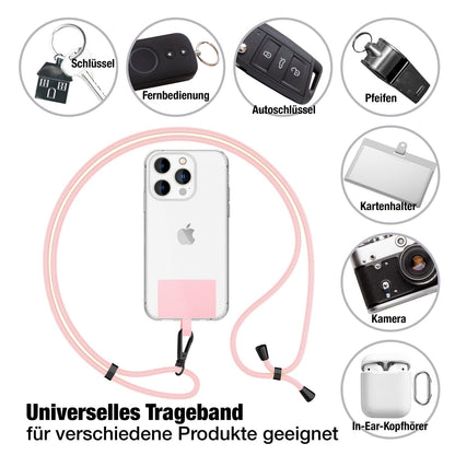 NALIA Universal Handykette für alle Smartphones – Robuste Kordel & 2 Patches – HOLDME AIR (Klassisches Lanyard mit Mattschwarzem Karabiner) – Marke aus Berlin