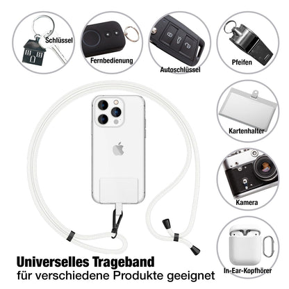 NALIA Universal Handykette für alle Smartphones – Robuste Kordel & 2 Patches – HOLDME AIR (Klassisches Lanyard mit Mattschwarzem Karabiner) – Marke aus Berlin