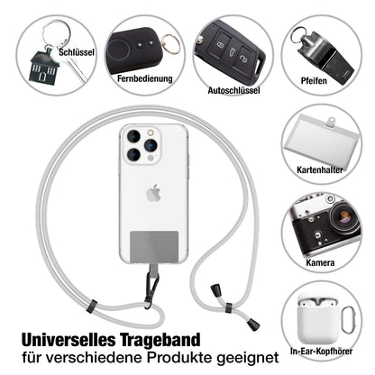 NALIA Universal Handykette für alle Smartphones – Robuste Kordel & 2 Patches – HOLDME AIR (Klassisches Lanyard mit Mattschwarzem Karabiner) – Marke aus Berlin