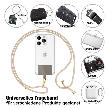 NALIA Universal Handykette für alle Smartphones – Robuste Kordel & 2 Patches – HOLDME AIR (Klassisches Lanyard mit Goldenem Karabiner) – Marke aus Berlin