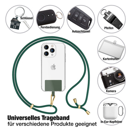 NALIA Universal Handykette für alle Smartphones – Robuste Kordel & 2 Patches – HOLDME AIR (Klassisches Lanyard mit Goldenem Karabiner) – Marke aus Berlin