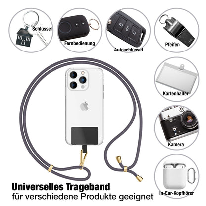 NALIA Universal Handykette für alle Smartphones – Robuste Kordel & 2 Patches – HOLDME AIR (Klassisches Lanyard mit Goldenem Karabiner) – Marke aus Berlin