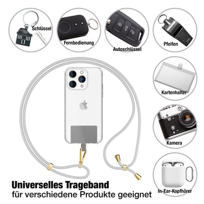 NALIA Universal Handykette für alle Smartphones – Robuste Kordel & 2 Patches – HOLDME AIR (Klassisches Lanyard mit Goldenem Karabiner) – Marke aus Berlin