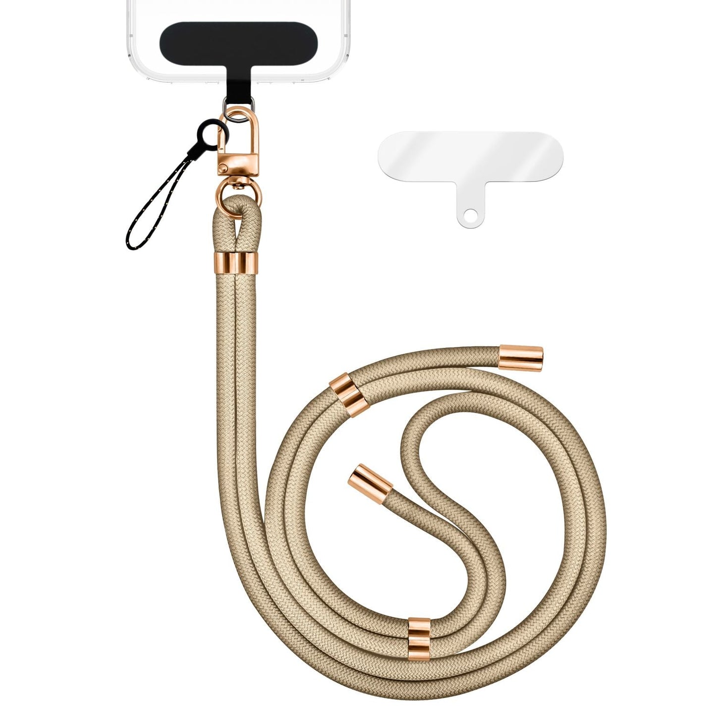 NALIA Universal Handykette für alle Smartphones – Premium Komfort-Nylon & 2 Patches – HOLDME (Geflochtenes Lanyard mit Gold-Karabiner) – Marke aus Berlin