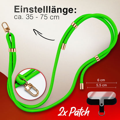 NALIA Universal Handykette für alle Smartphones – Premium Komfort-Nylon & 2 Patches – HOLDME (Geflochtenes Lanyard mit Gold-Karabiner) – Marke aus Berlin