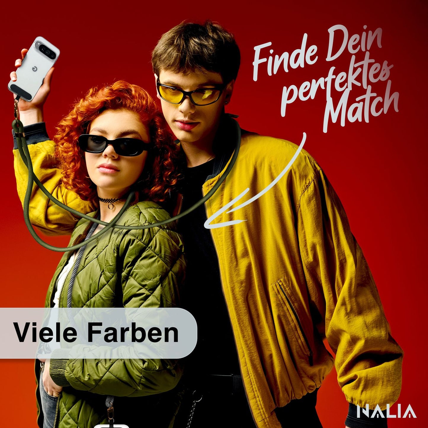 NALIA Universal Handykette für alle Smartphones – Premium Komfort-Nylon & 2 Patches – HOLDME (Geflochtenes Lanyard mit Gold-Karabiner) – Marke aus Berlin
